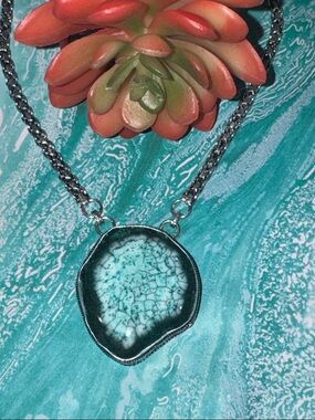 Aqua Blue Solar Quartz Silver Necklace
